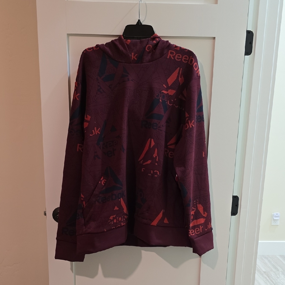 Reebok Maroon and Dark Blue Graphic Hoodie